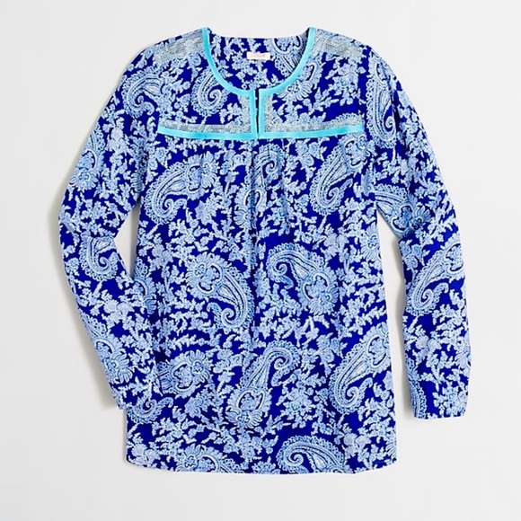 J. Crew Tops - J. Crew Printed Peasant Paisley Top Boho Blouse Tunic E6540 Blue